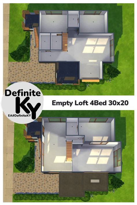 Download from Patreon/EA gallery #DefiniteKY 30x20 House Plans Layout, 30x20 House Plans, 30x20 House Plans Sims 4, House Plans Sims 4, Sims 4 Loft, Loft Floor Plan, Loft Layout, Sims 4 Houses Layout, Sims 4 Beds