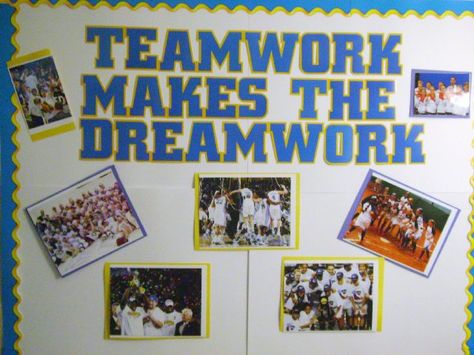 Sports Bulletin Board Ideas, Teamwork Bulletin Boards, Guidance Bulletin Boards, Sports Bulletin Boards, Pe Bulletin Boards, School Wide Themes, Bulletin Boards Theme, Sports Theme Classroom, Work Bulletin Boards