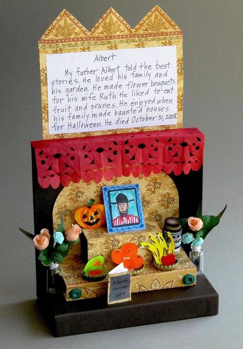 Day Of The Dead Ofrenda, Dia De Los Muertos Crafts Ideas, Stranger Things Halloween Party, Dia De Los Muertos Decorations Ideas, Spanish Projects, Den Mrtvých, Stranger Things Halloween, Mini Altar, Diy Gift Baskets