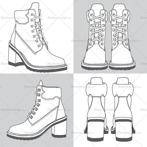 Detail Sketch, Fashion Illustration Shoes, Boots 2020, Flat Drawings, Shoe Sketches, Shoes Illustration, Shoes Drawing, Mode Abaya, Trendy Boots