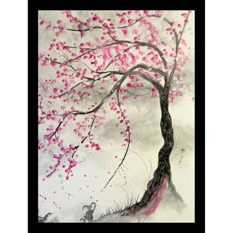 Cherry Tree Tattoos, Cherry Blossom Tree Tattoo, Cherry Blossom Drawing, Blossom Tree Tattoo, Pink Blossom Tree, Cherry Blossom Painting, Wolf Tattoo Design, Cherry Blossom Art, Blossom Tattoo