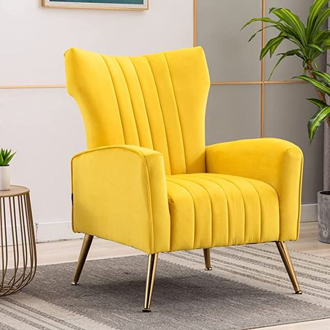 Single Sofas Ideas Living Room, Yellow Leather Chair, Latest Sofa, Fancy Chair, Interior Design Template, African Furniture, Latest Sofa Designs, Bungalow Style House Plans, Tufted Accent Chair