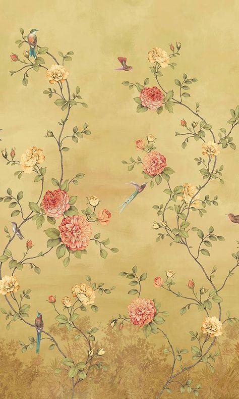 12 beautiful wall covering ideas for a French feeling - French Country Cottage Pink Floral Wallpaper, Peach Wallpaper, Peach And Lily, Wallpaper For Sale, Chinoiserie Wallpaper, W Wallpaper, Contemporary Wallpaper, Gold Wallpaper, Blue Roses