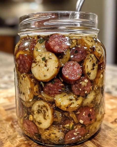 Pickled Sausage, Crisp Recipes, Fermented Kimchi, Cajun Shrimp Pasta, Pickled Eggs, Sausage Recipe, Cajun Shrimp, Crisp Recipe, Kielbasa