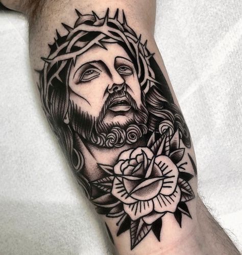 Women's Tattoos, Faith Tattoos, Jesus Tattoo Design, Catholic Tattoos, Christ Tattoo, Faith Tattoo, Traditional Tattoo Sleeve, Religious Tattoo, Cross Tattoo Designs