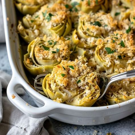 Bread Crumb Topping, Canned Artichoke, Parmesan Bread, Canned Artichoke Hearts, Recipes Authentic, Artichoke Recipes, Italian Recipes Authentic, Crumb Topping, Artichoke Hearts