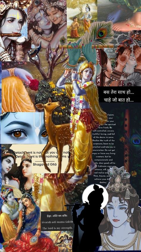 Krishna ya Kanha ka aesthetic wallpaper collage. Indian Aesthetic Wallpaper, Aesthetic Wallpaper Collage, Radhe Krishna Wallpapers, Krishna Flute, Shree Krishna Wallpapers, Clever Captions For Instagram, Cute Mobile Wallpapers, One Piece Wallpaper Iphone, Peace Illustration