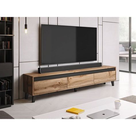 Meuble tv 185x38 cm bois - lord Couleur bois Lisa Design | La Redoute Modern Tv Stand Living Rooms, Credenza Tv, Tv Regal, Laminate Furniture, Rustic Tv Stand, Living Room Tv Unit Designs, Wood Interior Design, Solid Wood Tv Stand, Furniture Board