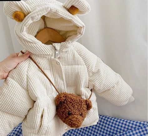 Winter Hooded Jacket for boys and girls, Baby Winter Outerwear, Kids Down Jackets, Cute Coats for Toddlers with bag,Christmas Gift For Baby Corduroy Bear, Bear Coat, Outfits Girl, Corduroy Coat, Clothes Trendy, Baby Jacket, Boys Coat, Trendy Baby, Baby Outfits