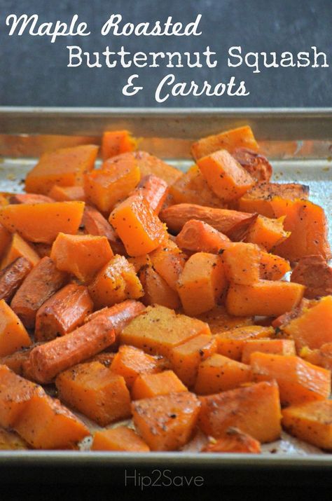 An easy to make Maple Roasted Butternut Squash & Carrots recipe that's absolutely delicious Hip2Save.com Autumn Side Dishes, Thanksgiving 2020, Butternut Squash Recipes, Carrot Recipes, Veggie Side Dishes, Roasted Butternut, Roasted Butternut Squash, Squash Recipes, Thanksgiving Side Dishes