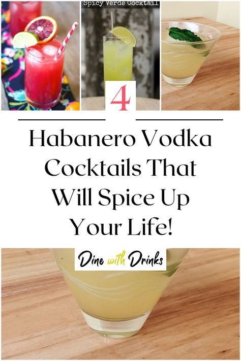 Collage of 4 habanero vodka cocktails. Habanero Infused Vodka, Spicy Vodka Drinks, Spicy Drinks Cocktails, Spicy Vodka Cocktails, Habanero Cocktail, Vodka Mixers, Mango Vodka, Vodka Recipes Drinks, Spicy Drinks