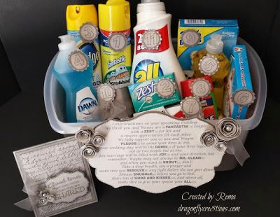 dragonflycre8tions: Super cute wedding gift idea and so practical - my favorite kind! Newlywed Gifts Basket, Creative Bridal Shower Gifts, Laundry Gifts, Boyfriend Gift Basket, Bridal Shower Gifts For Bride, Brides Basket, Bridal Shower Cakes, Wedding Shower Gifts, Bridal Shower Food