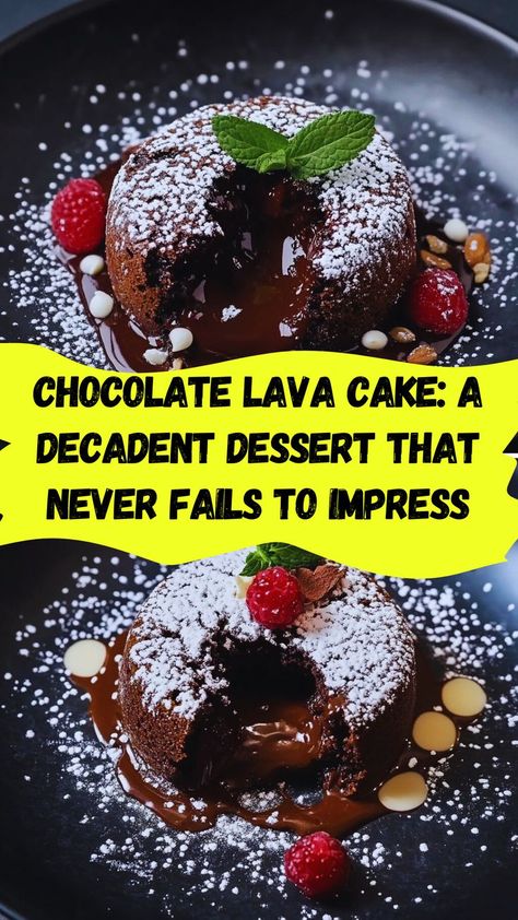 Treat yourself to the rich, gooey decadence of Chocolate Lava Cake! With a soft, cake-like exterior and a luscious molten chocolate center, this dessert is the ultimate crowd-pleaser. Perfect for romantic dinners, parties, or a solo indulgence, it’s quick and easy to make in under 30 minutes. Serve warm with fresh berries, powdered sugar, or a scoop of vanilla ice cream for a truly unforgettable treat. Save this recipe for the perfect chocolate dessert! ❤️🍴 Chocolate Lava Cake Recipe, Molten Cake, Lava Cake Recipes, Molten Chocolate, Chocolate Lava, Easy To Make Desserts, Lava Cake, Chocolate Lava Cake, Lava Cakes