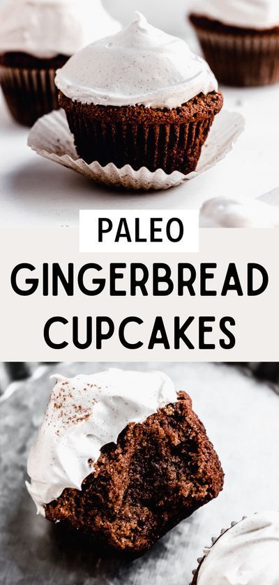 Paleo gingerbread cupcakes are gluten free and dairy free. This healthy gingerbread recipe is full of holiday spices! They're so delicious! Maple Meringue, Gingerbread Dessert Recipes, Gingerbread Cakes, Paleo Gingerbread Cookies, Cupcakes Gluten Free, Paleo Gingerbread, Healthy Gingerbread, Gingerbread Dessert, Meringue Frosting