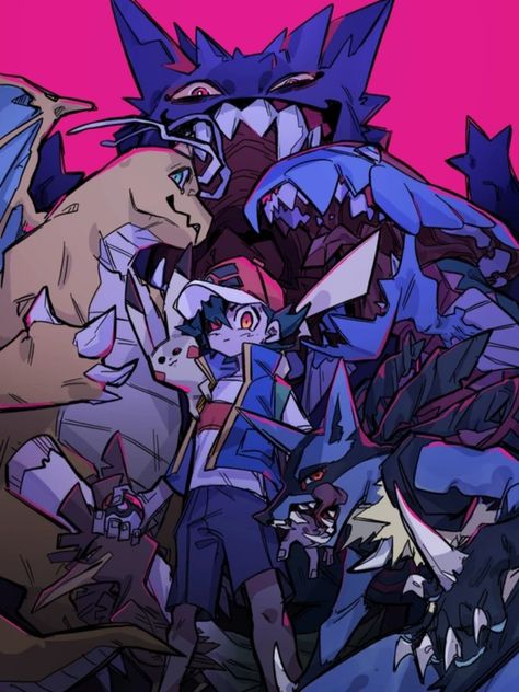 Cool Pokemon Art, Pokémon Fan Art, Pokemon Team Art, Pokemon Art Draw, Gengar Fanart, Dark Pokemon, Dragon Pokemon, Ash Art, Fanart Pokemon