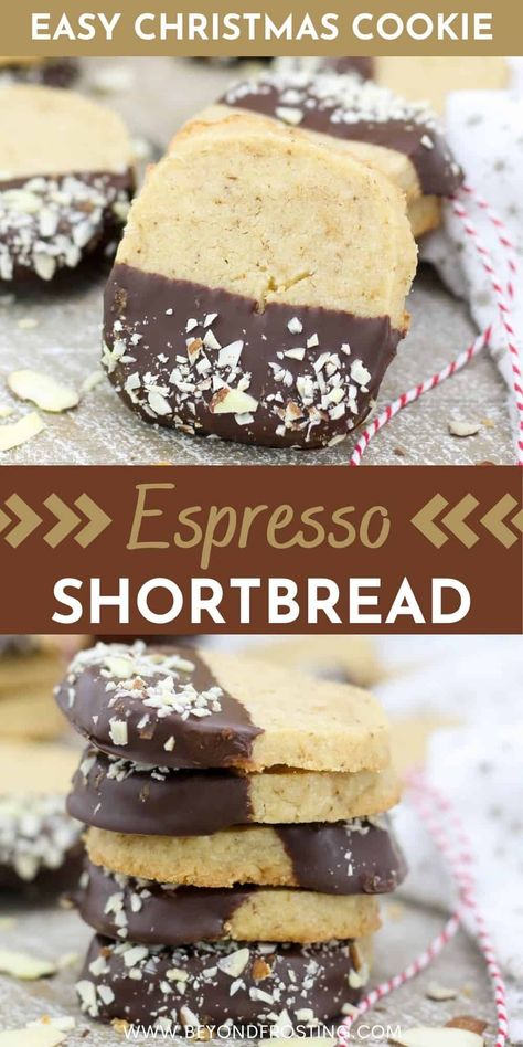 Espresso Shortbread Cookies, Espresso Shortbread, Chocolate Nutella Cookies, Shortbread Cookies Christmas, Almond Shortbread Cookies, Espresso Cookie, Raspberry Cookies, Dipped Cookies, Shortbread Cookie Recipe