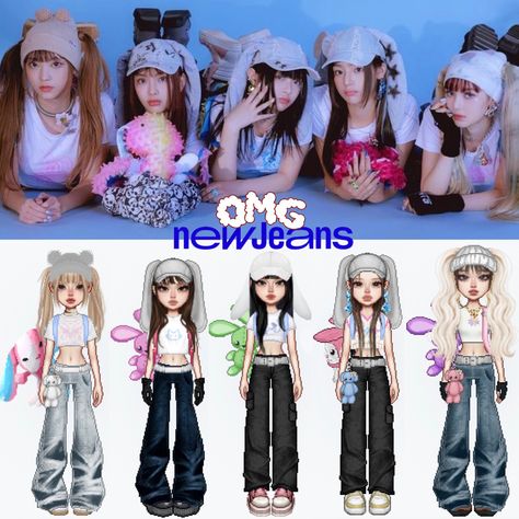 new jeans in everskies New Jeans Costumes Kpop, New Jeans Everskies Outfit, Newjeans Inspo Outfit, Omg New Jeans Outfit Kpop, Kpop New Jeans Outfit, New Jeans Performance Outfit, Everskies Gift Code, New Jeans Concert Outfit, New Jeans Clothes Kpop