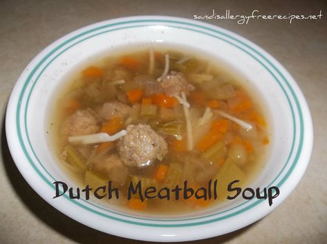 Dutch Meatball Soup, Dutch Soup, Traditional Dutch Recipes, Soup Gluten Free, Netherlands Food, Great Grandchildren, Meatball Soup Recipes, Meatball Soup, Allergy Free Recipes