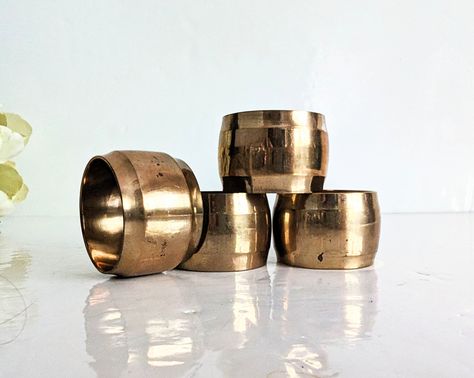 Brass Napkin Rings ~ Set of Four ~ Rustic Cottage Décor Rustic Cottage Decor, Rustic Cottage, Rings Set, Age Spots, Centerpiece Decorations, Rings Simple, Cottage Decor, Napkin Rings, Simple Design