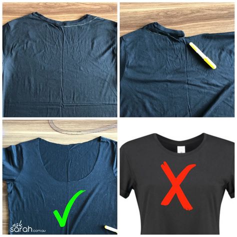 Sew: Changing The Neckline On A Tee {Create a Faux Tie Too!} – Ask Sarah How To Change A Neckline Tee Shirts, Change T Shirt Neckline, Changing Neckline On Tshirt, How To Alter A T Shirt Neckline, Change Neckline Of Tshirt, Altered T Shirts, Bear Logo Design, Plain Black Tee, Diy Tshirt