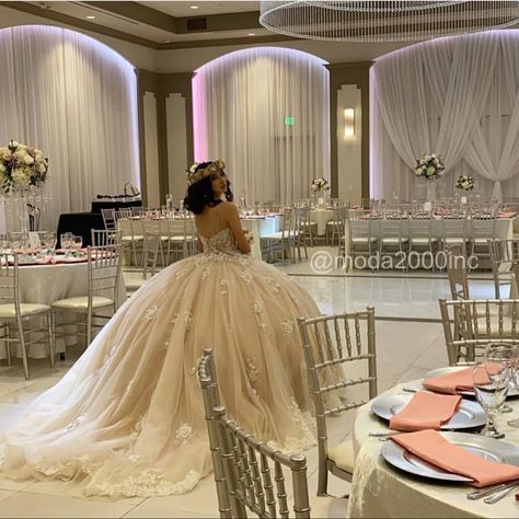 Dresses For Quinceanera Blue, Champagne Quinceanera Dresses Butterfly, Long Quinceanera Dresses, Cream Sweet 16 Dress, Champagne Dresses Quinceanera, Ivory Quinceanera Theme, Champagne Pink Quince Dress, Light Brown Quinceanera Dresses, Champaign Quince Dress