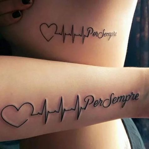 60 of the Sweetest Love Tattoos for Modern Romantics Tattoo Sisters, Lifeline Tattoos, Tattoo Bear, Tattoo Bts, Cute Sister Tattoos, Bird Collar, Partner Tattoos, Siren Tattoo, Cute Matching Tattoos