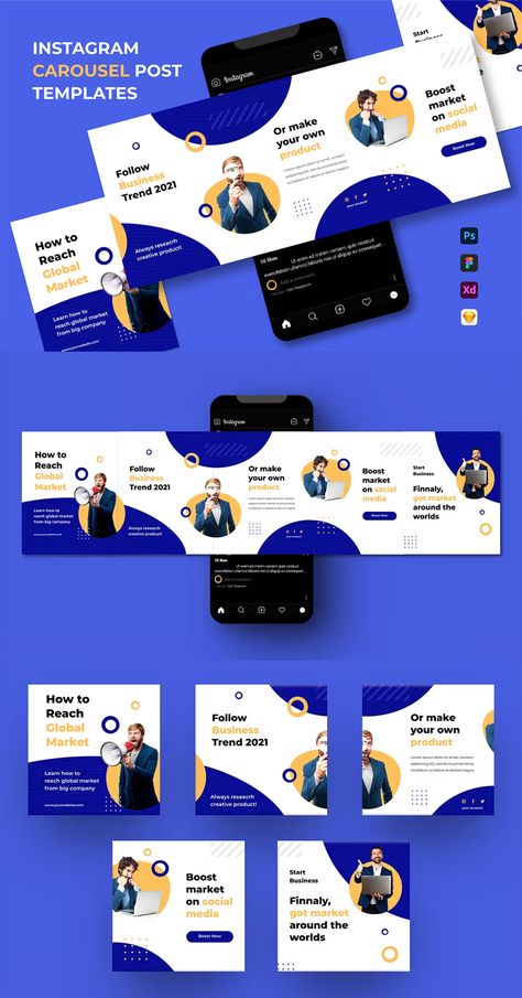 Business Instagram Carousel Template FIG, PSD, SKETCH, XD Carousel Post Instagram, Instagram Carousel Design, Carrousel Instagram, Carousel Post Design, Instagram Carousel Template, Business Instagram Post, Instagram Post Carousel, Carousel Template, Modern Memphis