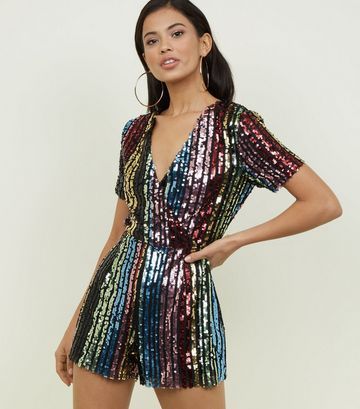 Rainbow Sequin Dress, Sequin Playsuit, Dressy Jumpsuits, Wrap Playsuit, Glitter Party Dress, Rajputi Dress, Look Festival, Taylor Swift Tour Outfits, Sequin Rompers