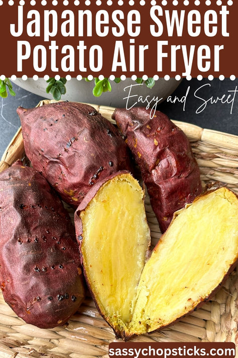 Japanese sweet potato air fryer Korean Sweet Potato Air Fryer, Sweet Potato Recipes Japanese, Japanese Roasted Sweet Potato, Japanese Sweet Potato Recipe Air Fryer, Air Fryer Japanese Sweet Potatoes, Japanese Sweet Potato Air Fryer, Korean Sweet Potato Recipe, Sweet Potato Air Fryer Recipes, Baked Japanese Sweet Potato