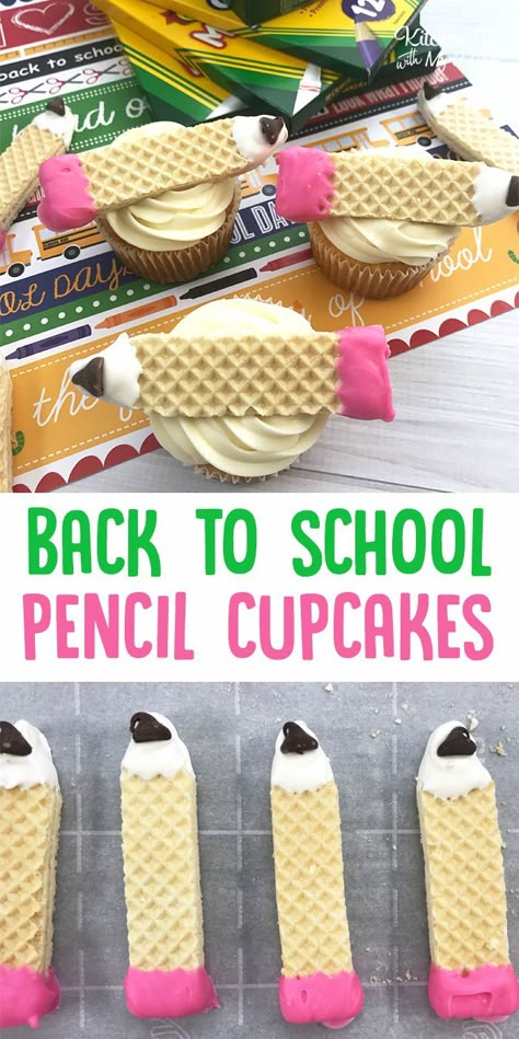 Pencil Cupcakes, Back To School Cupcakes, School Cupcakes, Healthy Bedtime Snacks, Halloween Foods, School Cake, Back To School Party, School Treats, Cute Cupcakes