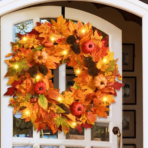 PRICES MAY VARY. Get Great Value Fall Wreath:Grace your entrance with a touch of farmhouse charm this autumn. Our enchanting pumpkin wreath extends a warm, inviting "Welcome to our home" to all your visitors. Our Fall wrealth consistently astonishes our customers, surpassing their highest expectations with its stunning beauty. Enjoy Harvest Fall Charm:This wreath is a handcrafted tribute to the harvest season, with each element thoughtfully assembled to create a lush tableau. Glossy, full-bodied Wall Fall Decor, Fall Decor Pumpkins, Wreath With Pumpkins, Fall Decorations For Home, Fall Wreaths For Front Door, Maple Leaf Wreath, Halloween Outside, Deco Mesh Wreaths Diy, Mesh Wreath Diy