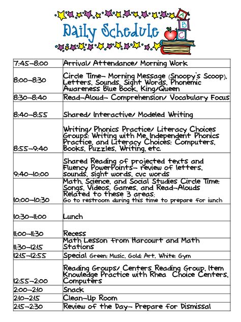 Kindergarten Celebration: Daily Schedule Classroom Daily Schedule, Kindergarten Schedule, Kindergarten Organization, Daily Schedule Template, Preschool Schedule, Classroom Schedule, School Schedule, Phonics Practice, Kindergarten Class