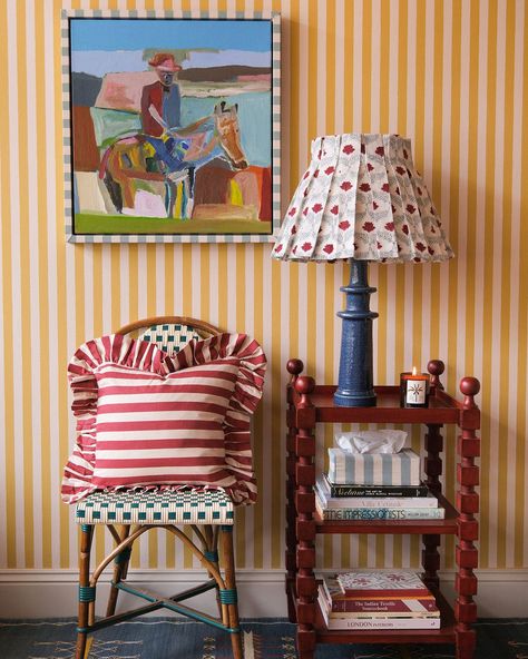 Wallpaper Mustard Stripe Wallpaper, 60s House, Bed Valance, Bespoke Boxes, Vinyl Player, Welcome To My House, Stripe Wallpaper, Cover Wallpaper, House Interiors