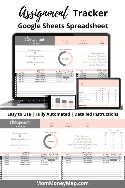 Assignment Tracker Google Sheets Spreadsheet Grade Tracker Google Sheets, Assignment Tracker Template, Assignment Checklist, Google Suite, Assignment Tracker, Homework Tracker, Homework Planner, Better Organization, Grade Tracker