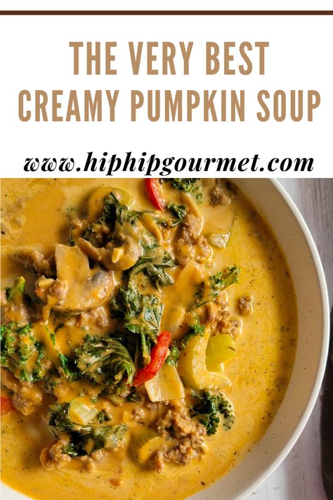 PUMPKIN SOUP WITH SAUSAGE Sausage Beer Cheese Soup, Pumpkin Bisque With Smoked Gouda, Fall Sausage Soup, Turkey Pumpkin Soup, Pumpkin Soup With Sausage, Pumpkin Chorizo Soup Zupas, Fall Soup Recipes Sausage, Pumpkin Sausage Soup Recipe, Pumpkin Sausage Soup