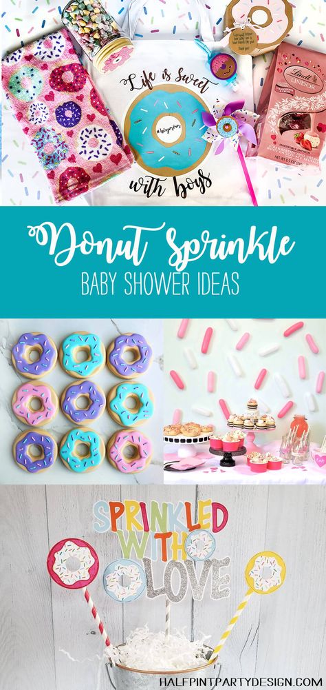 Sprinkle Baby Shower Ideas, Donut Sprinkle, Hearts Paper Crafts, Donut Party Favors, Pina Colada Recipe, Love Cake Topper, Sprinkle Shower, Sprinkle Party, Sprinkle Donut