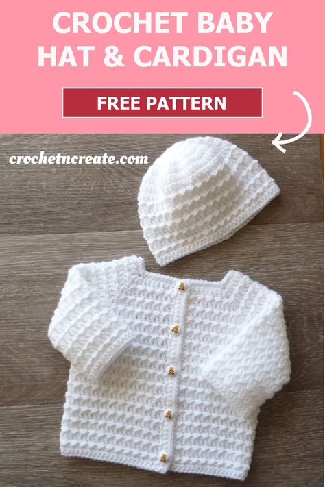 Crochet baby hat and cardigan, free pattern. #crochetbabycardigan #crochetbabysweater #crochetbabycoat #crochetforbaby #crochetbabybeaniehat Free Crochet Patterns For Infant Sweaters, Crochet Newborn Baby Boy Sweater Free Pattern, Crochet Baby Sweater 6-9 Months, Infant Cardigan Crochet Pattern, Crochet Baby Girl Sweater Free Pattern, New Born Baby Crochet Free Patterns, Free Crochet Patterns For Newborns, Crochet New Born Baby Sets, Baby Sweaters Crochet Free Pattern