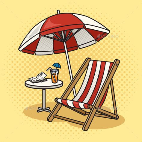 Beach Objects Pinup Pop Art Vector Illustration Beach Chair Illustration, Beach Objects, Beach Parasol, Pop Art Vector, Retro Vector Illustration, Art Vector Illustration, Illustration Comic, Pop Art Retro, Beach Bucket