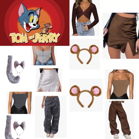 Tom Jerry Costume, Iconic Unique Halloween Costumes, Tom And Jerry Costume Couple, Tom And Jerry Costume Best Friends, Not Basic Halloween Costumes Duo, Blonde And Brunette Costume Ideas, Tom And Jerry Halloween Costumes, Iconic Duos Costumes Best Friends, Cat And Mouse Halloween Costume