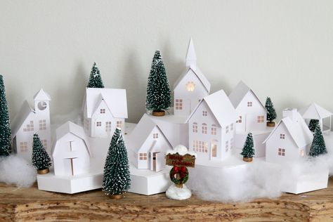 My DIY Christmas Village - made with Silhouette Diy Christmas Village Accessories, Diy Christmas Mantle, Paper Projects Diy, Christmas Palette, Christmas Village Accessories, Diy Christmas Village, Silhouette Diy, Holiday Village, Christmas Mantle