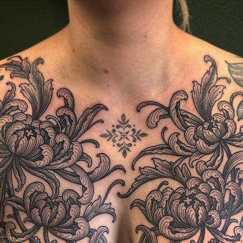 Chest Panel Tattoo, Tattoo Symmetry, Center Chest Tattoo, Symmetry Tattoo, Pen Ink Tattoo, Chest Piece Tattoo, Law Tattoo, Taboo Tattoo, Art Nouveau Tattoo