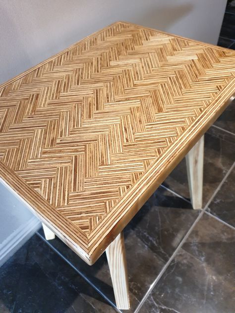 Plywood End Grain Projects, Plywood End Grain, Plywood Patterns Design, Pattern Plywood, Patterned Plywood, Plywood Side Table, Plywood Pattern, Woodworking Business Ideas, Wood Wall Design