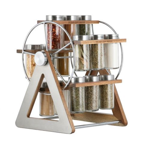 You'll love the Rotate Acacia Wood Carousel 15 Spice Jar & Rack Set at Wayfair - Great Deals on all Storage & Organization products with Free Shipping on most stuff, even the big stuff. Wood Carousel, Test Tube Spice Rack, Rotating Spice Rack, Spice Organizers, Kitchen Accessories Storage, Premium Spices, Kitchen Spice Racks, Salt Pig, Spice Set