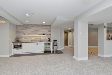 Basement Wet Bar Carpet, Basement Remodel With Carpet, Basement Bar With Carpet, Basements With Carpet, Finished Basement With Carpet, Basement With Carpet, Elope Photoshoot, Gym Basement, Kitchenette Design