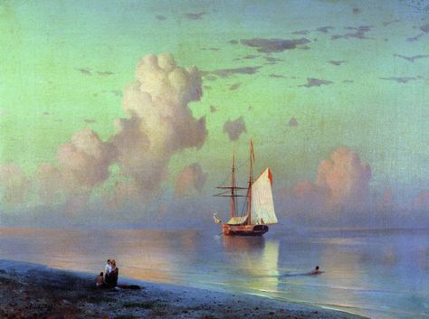 Sunset - Ivan Aivazovsky, 1866 Ivan Ivazofski Painting, Ivan Aizavosky, Ivan Ivazofski, Ivan Aivazovsky, Marine Artist, Russian Painting, Landscape Art Painting, Paul Gauguin, Pierre Auguste Renoir