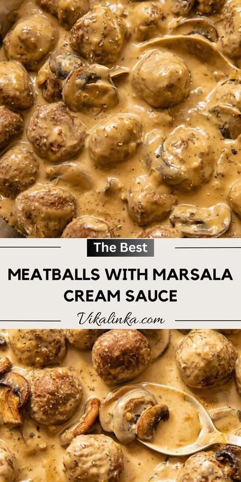 Sicilian Meatballs Recipe, Marsala Cream Sauce, Dinner With Mushrooms, Meatballs Sauce Recipe, Meatball Curry, Meatball Dishes, Curry Meatballs, Meatballs And Gravy, Meatball Dinner