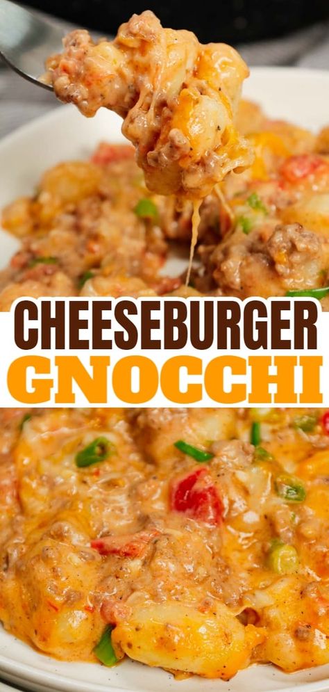 Cheese Burger Gnocchi, Cheeseburger Gnocchi Recipes, Skillet Dinners With Ground Beef, Hamburger And Gnocchi Recipes, Gnocchi Hamburger Recipes, Recipes Using Gnocchi Pasta, Gnocchi Ground Beef Recipes, Hamburger Gnocchi Recipes, Recipes Using Cheddar Cheese Soup