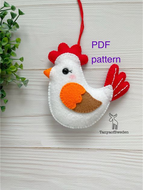 Felt Easter Hen pdf pattern Easter ornaments pattern Hen ornament pdf Easter chicken pattern Felt Chicken Pattern Free, Felt Chicken Pattern, Hen Template, Felt Chicken, Felt Easter Crafts, Sewing Pdf Pattern, Easter Basket Items, Easter Ornaments, Easter Chicken