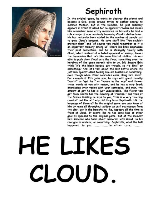 Ff7 Sephiroth, Sephiroth X Cloud, Final Fantasy Funny, Relationship Chart, Final Fantasy Sephiroth, Final Fantasy Cloud, Final Fantasy Vi, Final Fantasy Collection, Final Fantasy Vii Remake