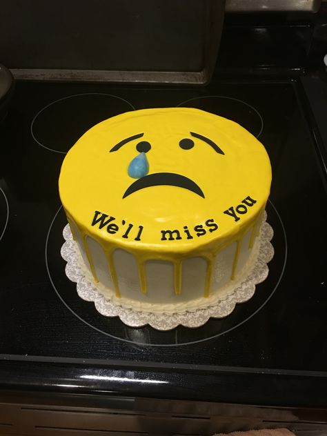 Emoji cake for a farewell party. Farewell Party Ideas School Cake, Send Off Cake Ideas, Farewell Bento Cake, Leaving Cake Ideas, Cake For Farewell Party, Farewell Cake Ideas Friends, We Will Miss You Cake, Fairwell Cake Ideas, Farewell Cake Designs